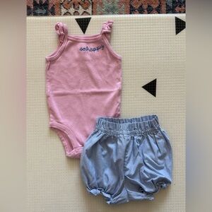 Cartet’s|Baby girl cute outfit, “So Happy” Pink Bodysuit and Blue Shorts Set•••